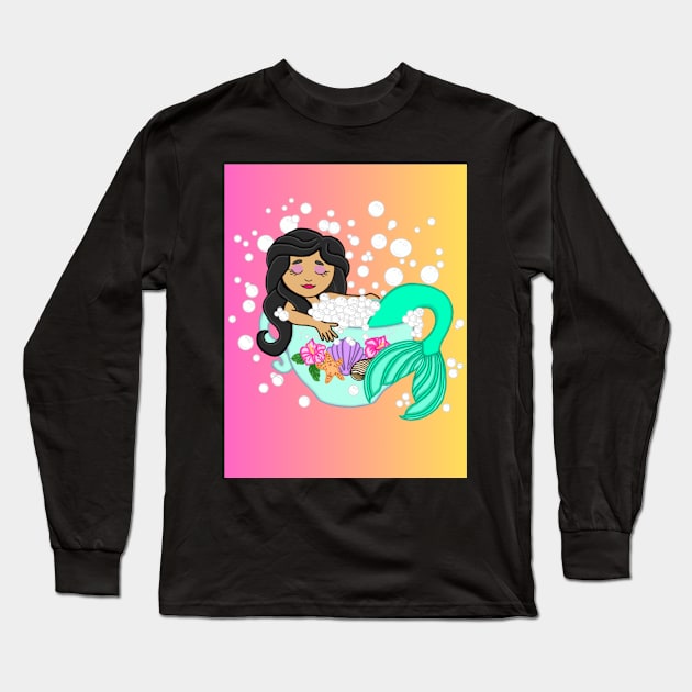 Teacup Mermaid (sunset) Long Sleeve T-Shirt by Octopus Cafe